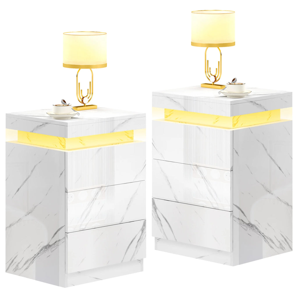 Set of 2 LED Nightstand with 3 Drawers Y8111