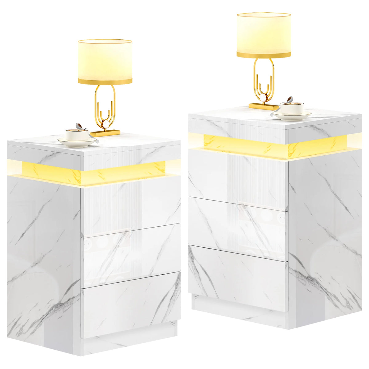 Set of 2 LED Nightstand with 3 Drawers Y8111