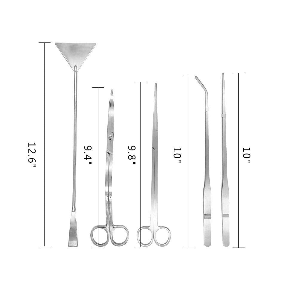 5 in 1 Aquarium Scissors Tweezers Spatula Stainless Steel Aquascaping Tools G615