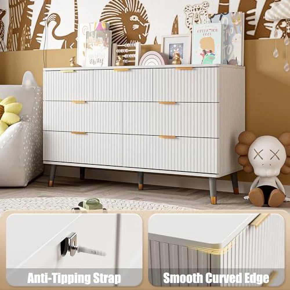 7 Drawer White Gold Wood Dresser Q35941