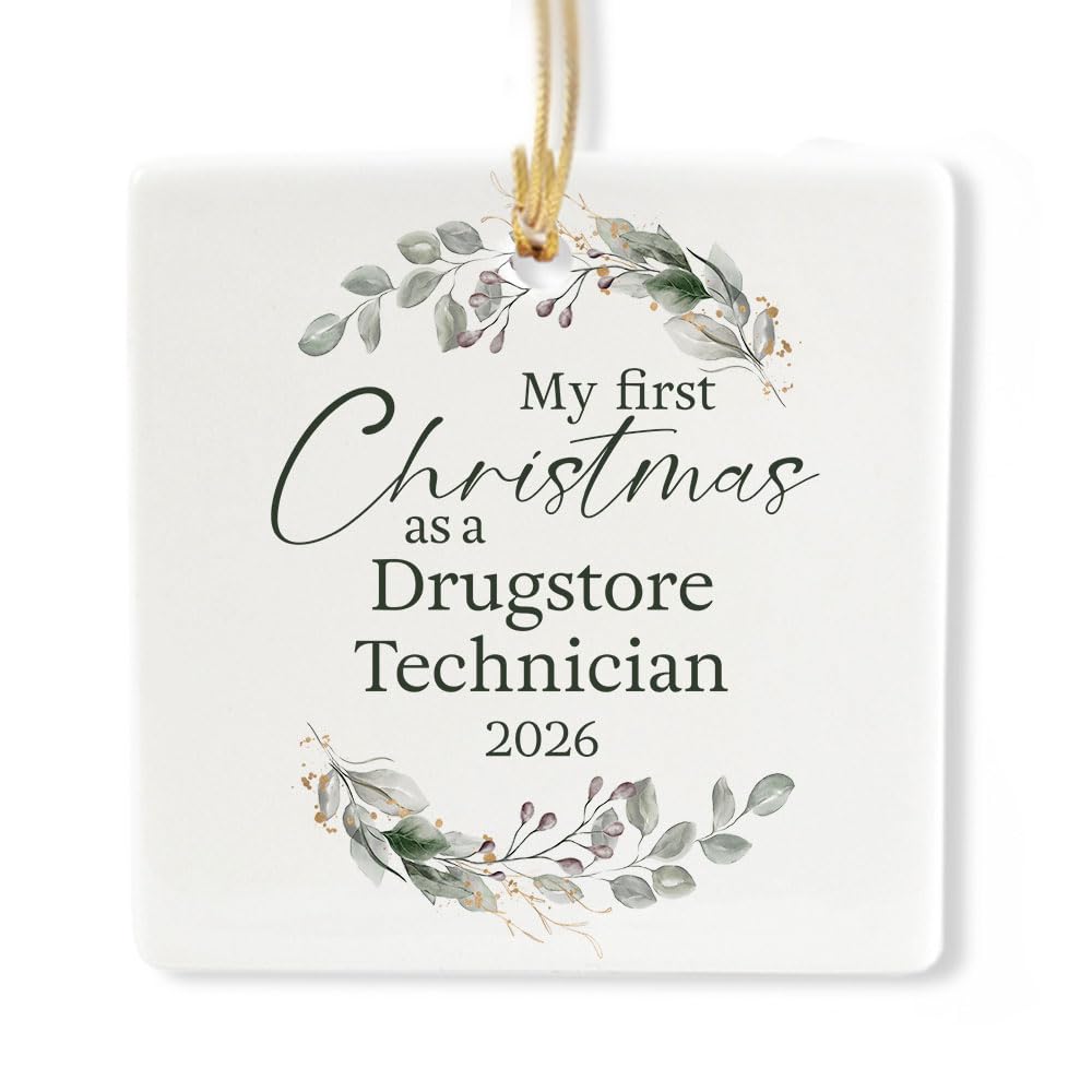 Ceramic 3-inch Square-Shaped Botanical Wreath Ornament E1300