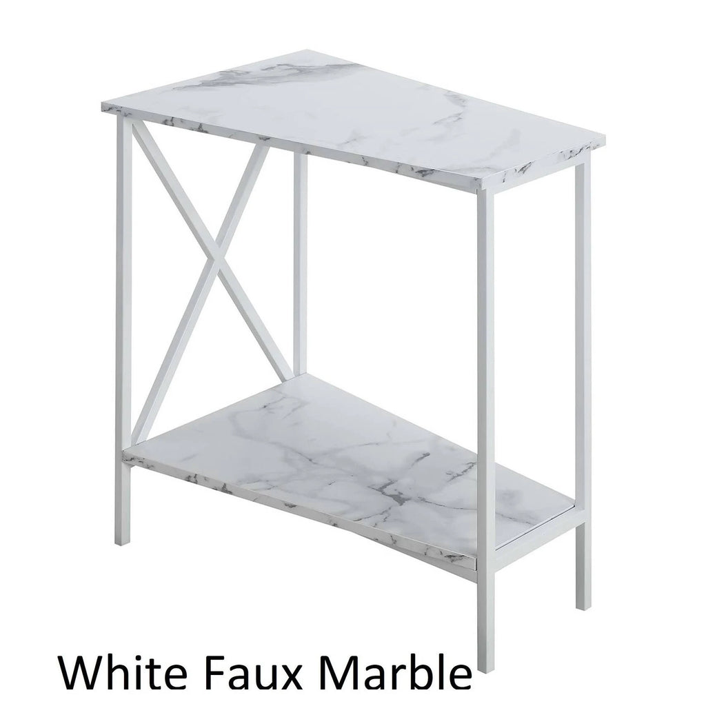 White Faux Marble Wedge End Table I753