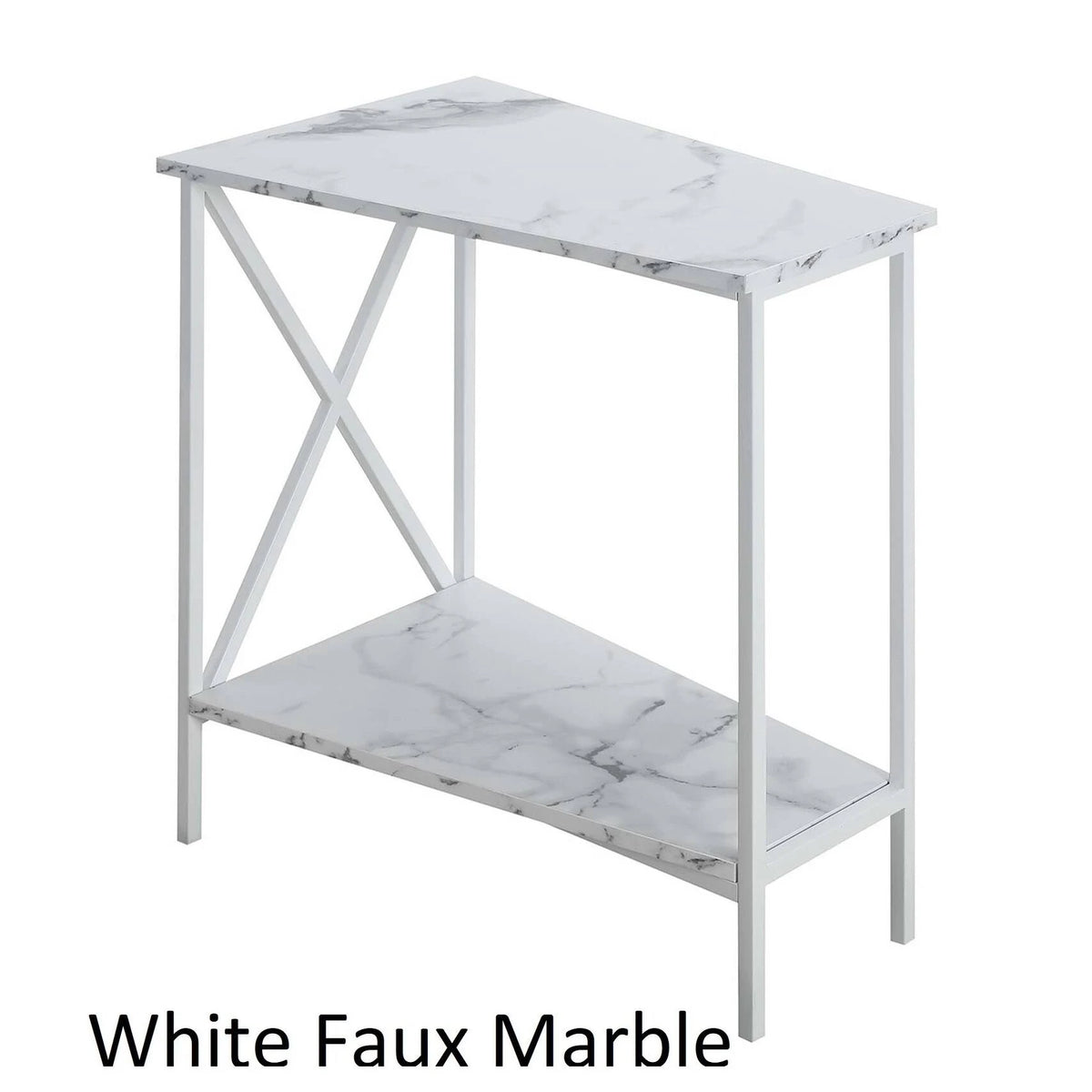 White Faux Marble Wedge End Table I753