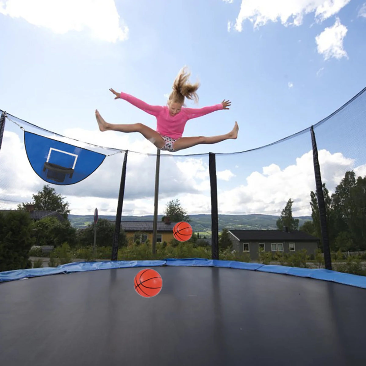 Universal Trampoline Basketball Hoop Set with Pump and Mini Basketballs O8024