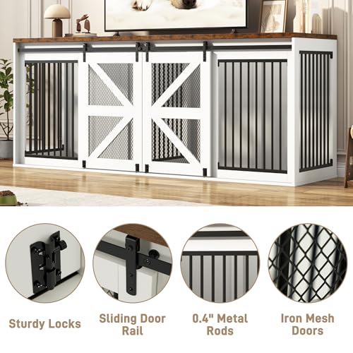 Black Wooden Dog Crate TV Stand with Sliding Metal Mesh Barn Door T98832