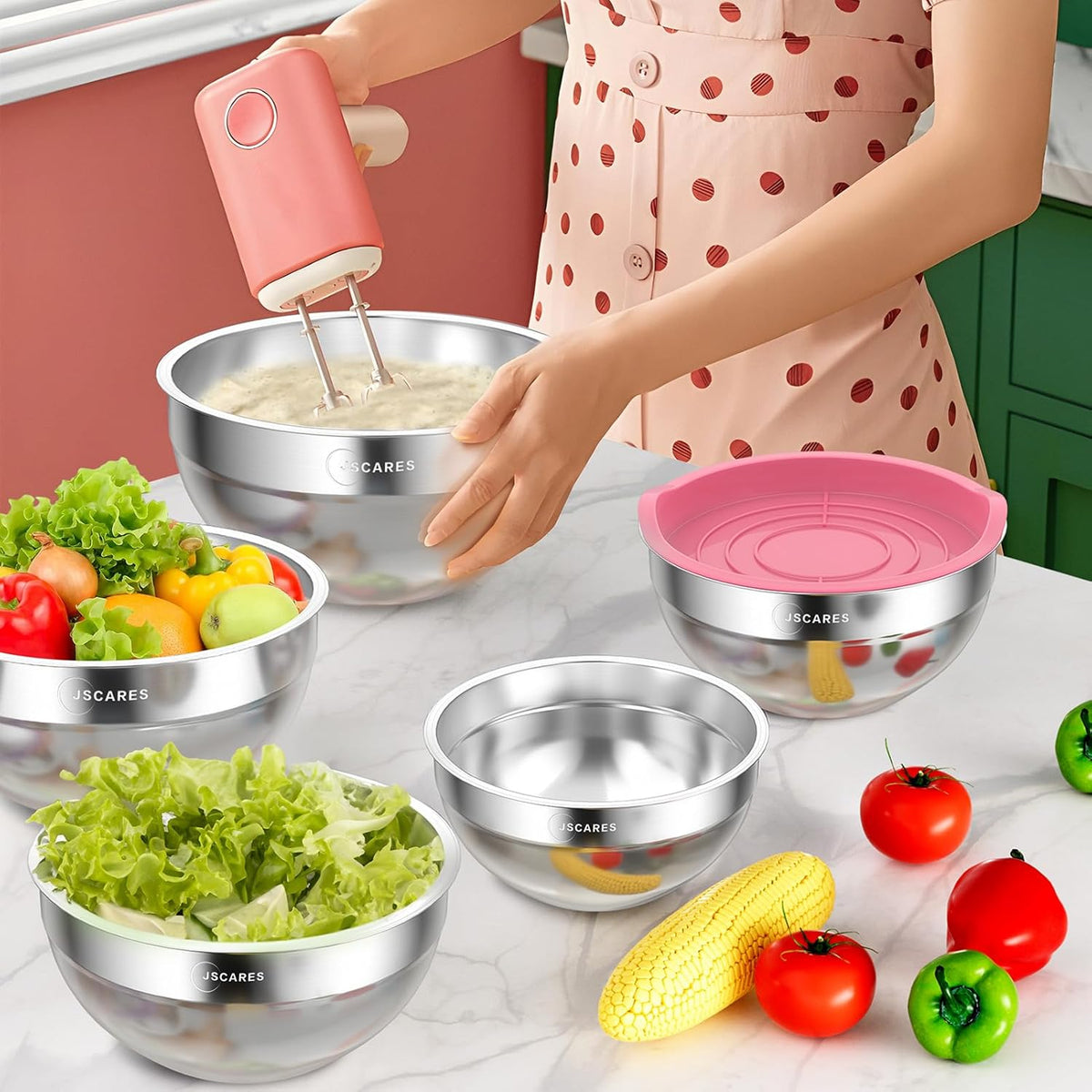 5 Piece Stainless Steel Mixing Bowls with Lids Set T485