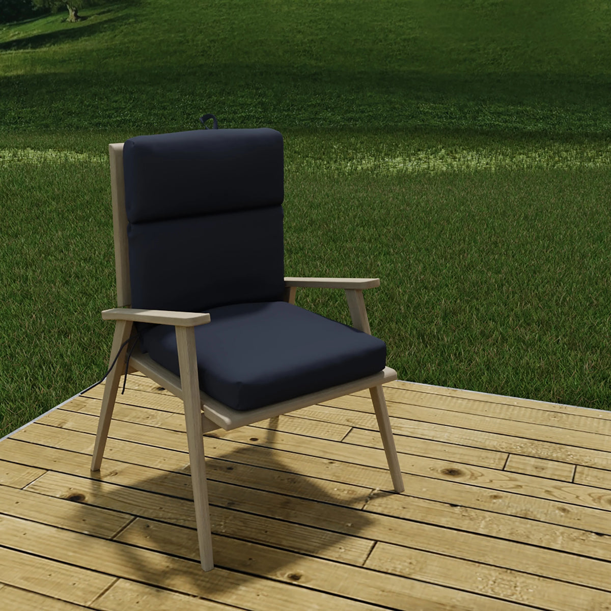 Navy Rectangular Outdoor Chair Cushion with Ties P6763