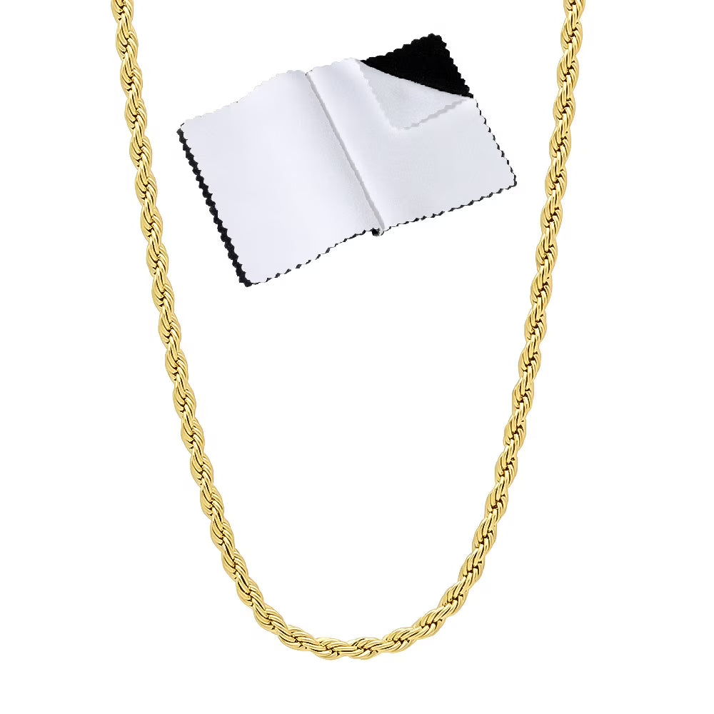 14k Yellow Gold Plated Twisted Rope Chain Necklace, 22 inches O96365