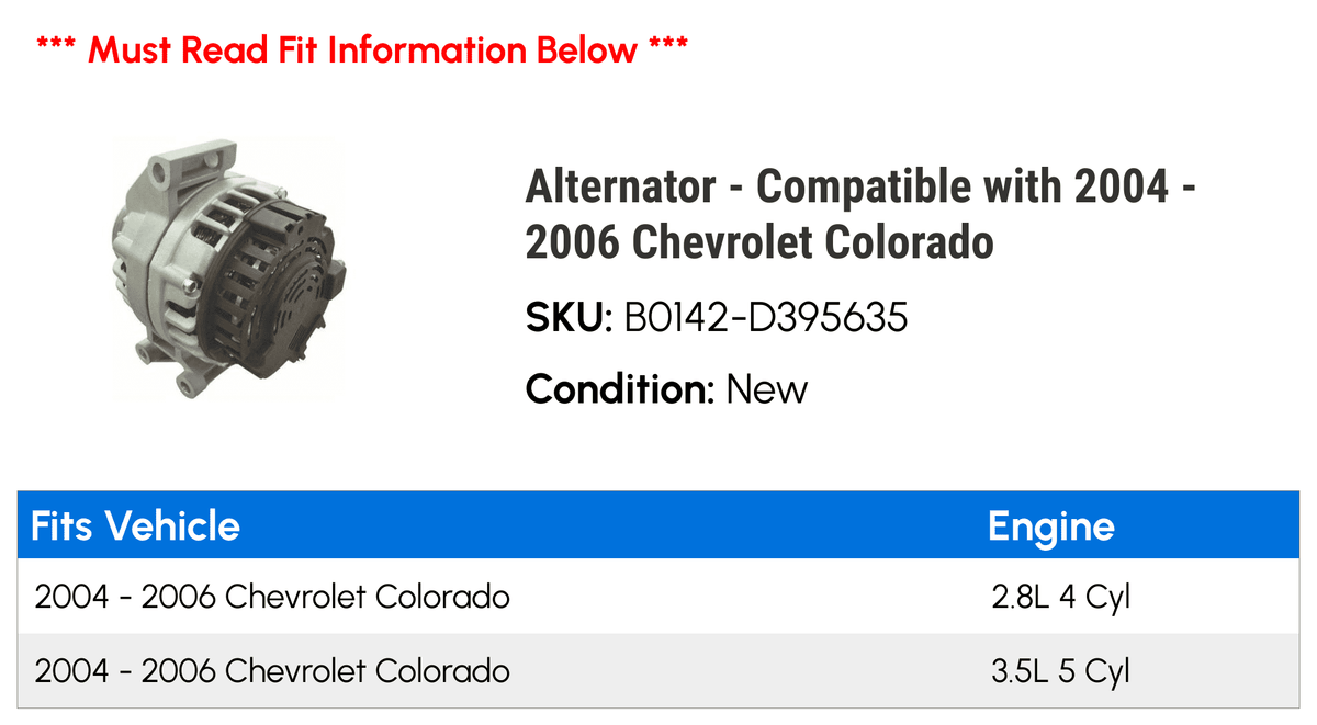 Alternator for 2004-2006 Chevy Colorado 2005 S19098