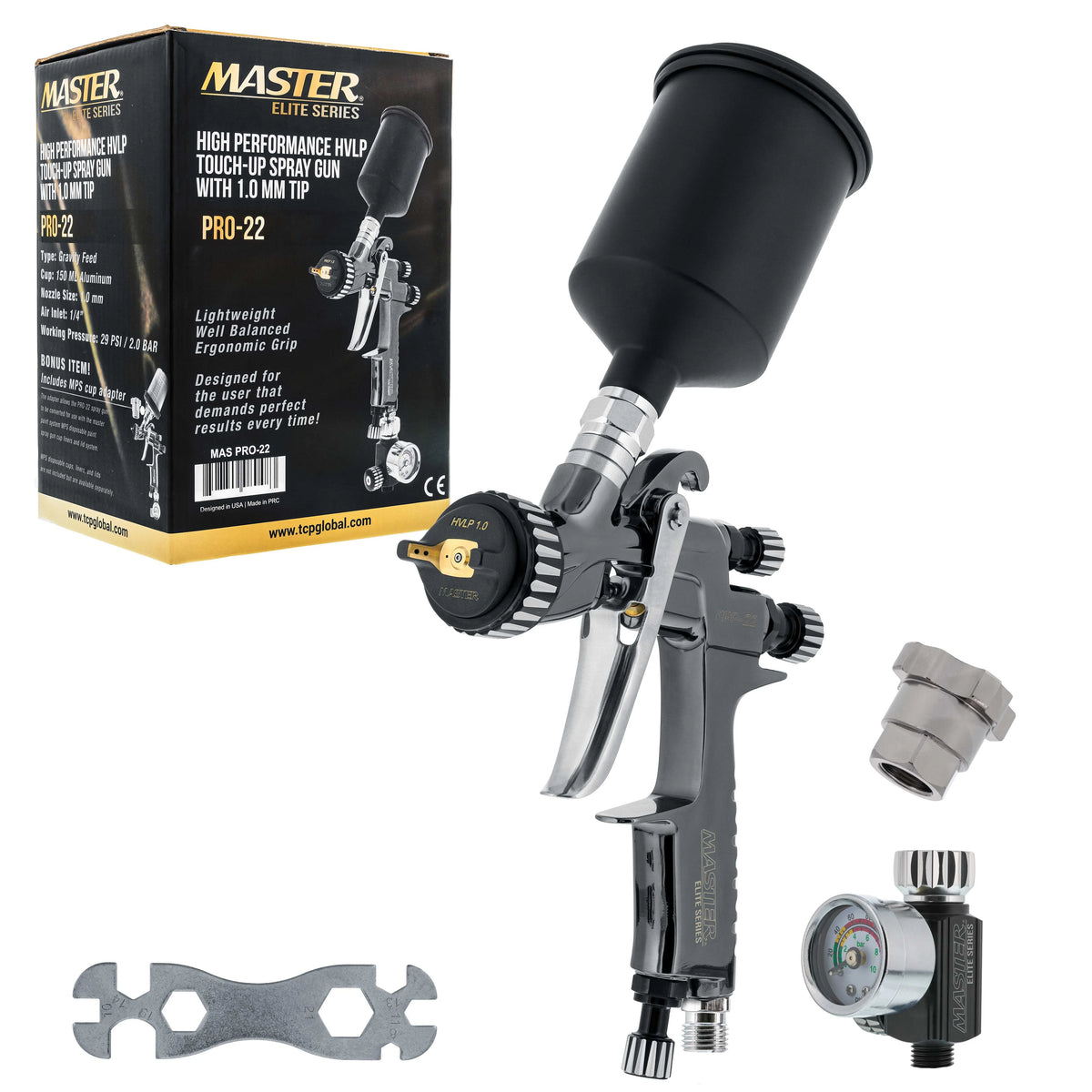 HVLP Touch Up Spray Gun with 1.0mm Tip and Air Pressure Regulator Gauge N66464