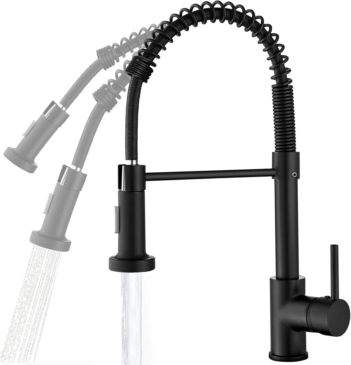 Matte Black 304 Stainless Steel Single Handle Spring Kitchen Sink Faucet with Pull Down Sprayer R5594