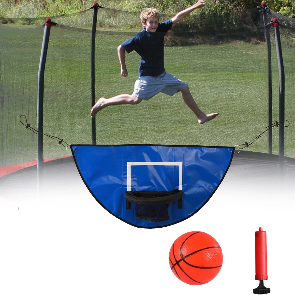Universal Trampoline Basketball Hoop Set with Pump and Mini Basketballs O8024