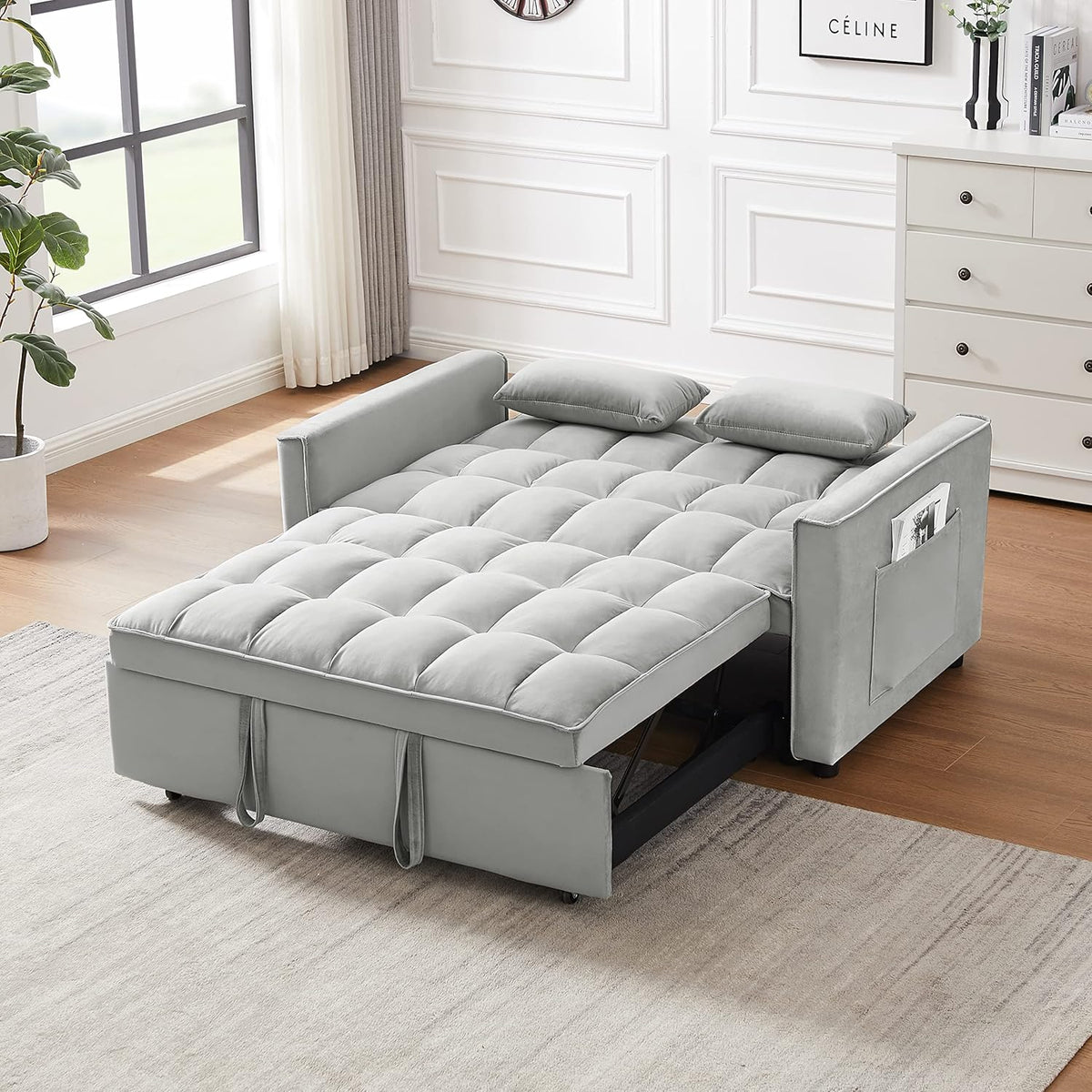 Gray Full Pull Out Sofa Bed with Pillows X74373