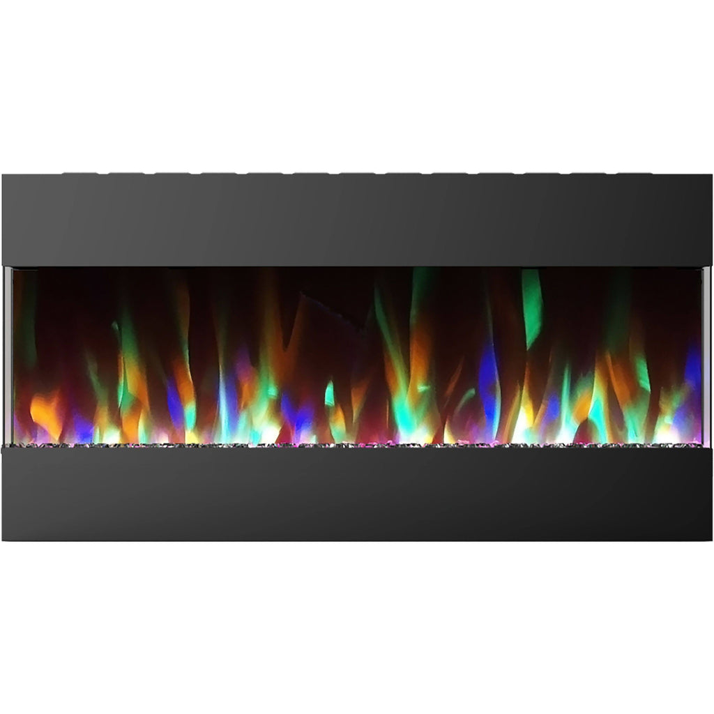 Recessed Wall Mounted Electric Fireplace with Crystal and LED Color Changing Display, Black M48664