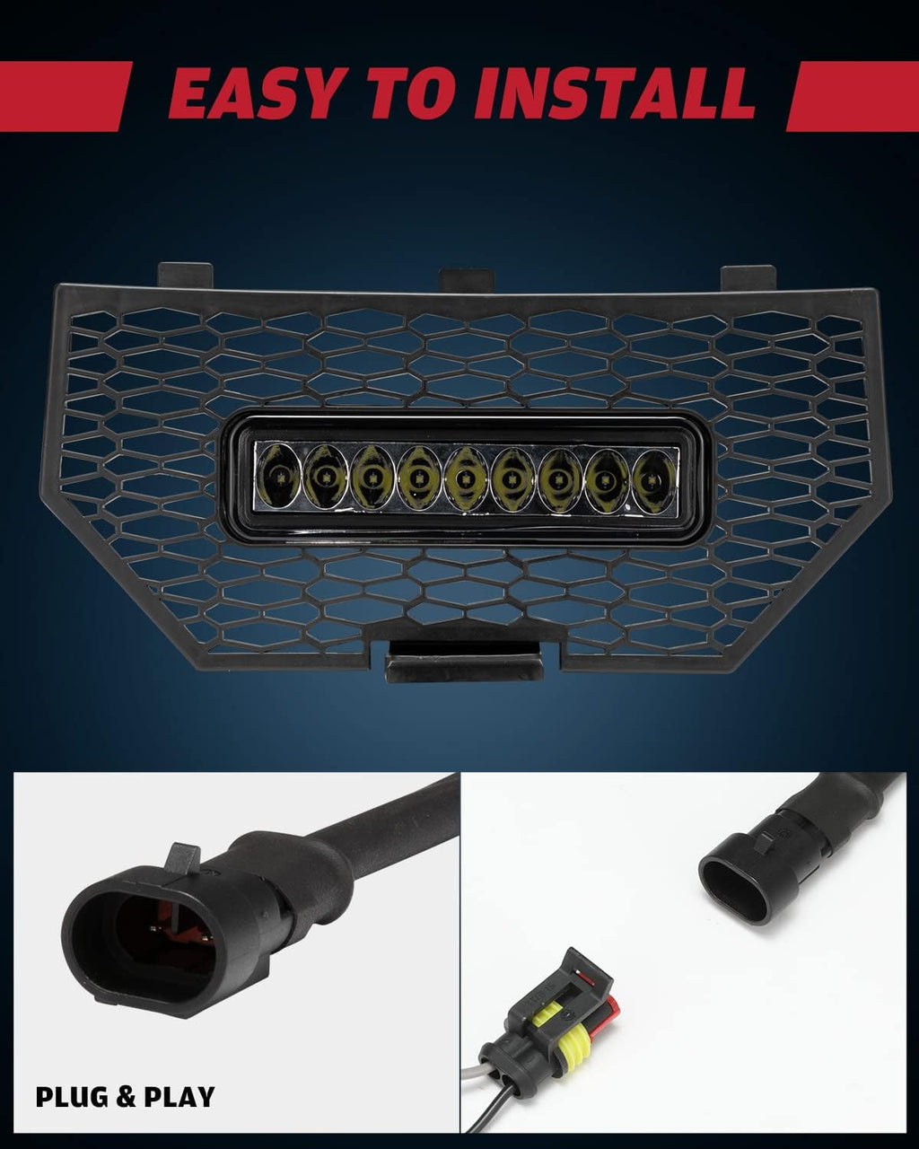 Black Front Mesh Grill with LED Light Bar, Pack of 2 V848415