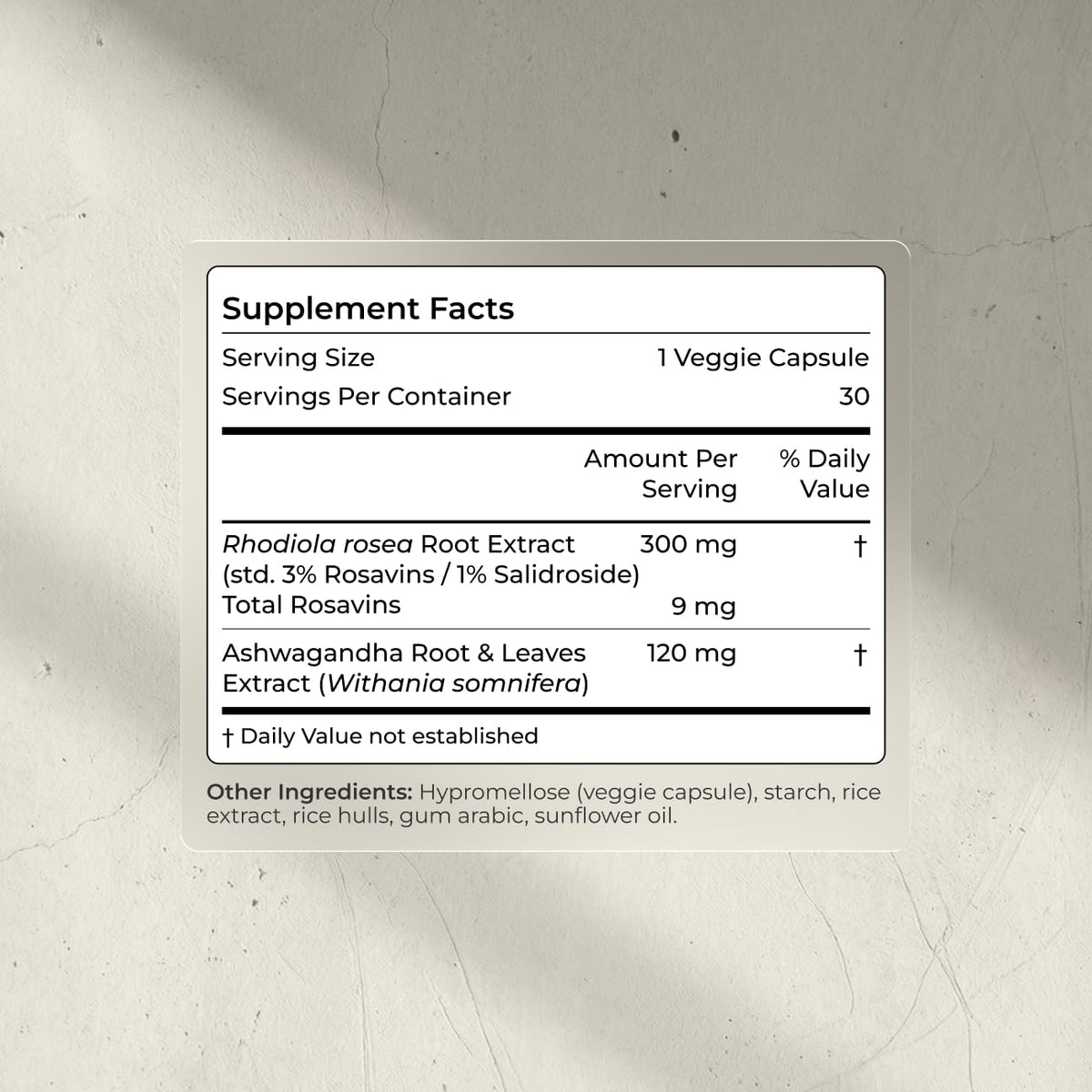 Ashwagandha & Rhodiola 120mg Adaptogen Capsules 30 Vegan Capsules X5008