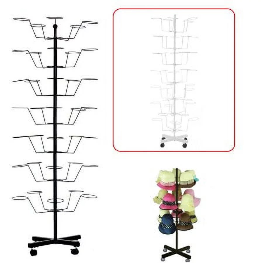 7 Tier Rotating Hat Rack Stand with 35 Hooks White B29730