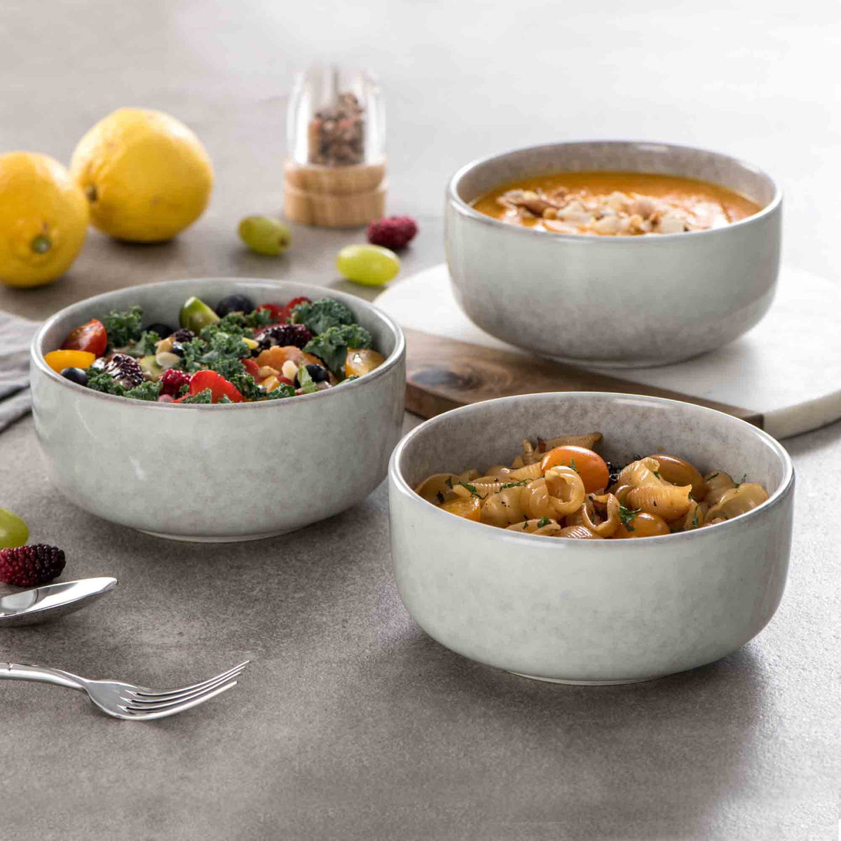 Ceramic Bowl Set of 4, 26 OZ Porcelain Bowls, Reactive Glaze, Microwave & Dishwasher Safe, Grey Y139