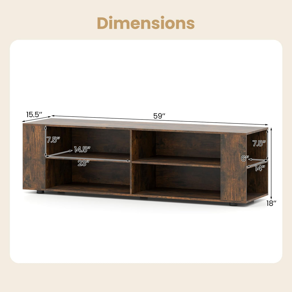 Rustic Brown Wood TV Stand with 8 Open Shelves U597346
