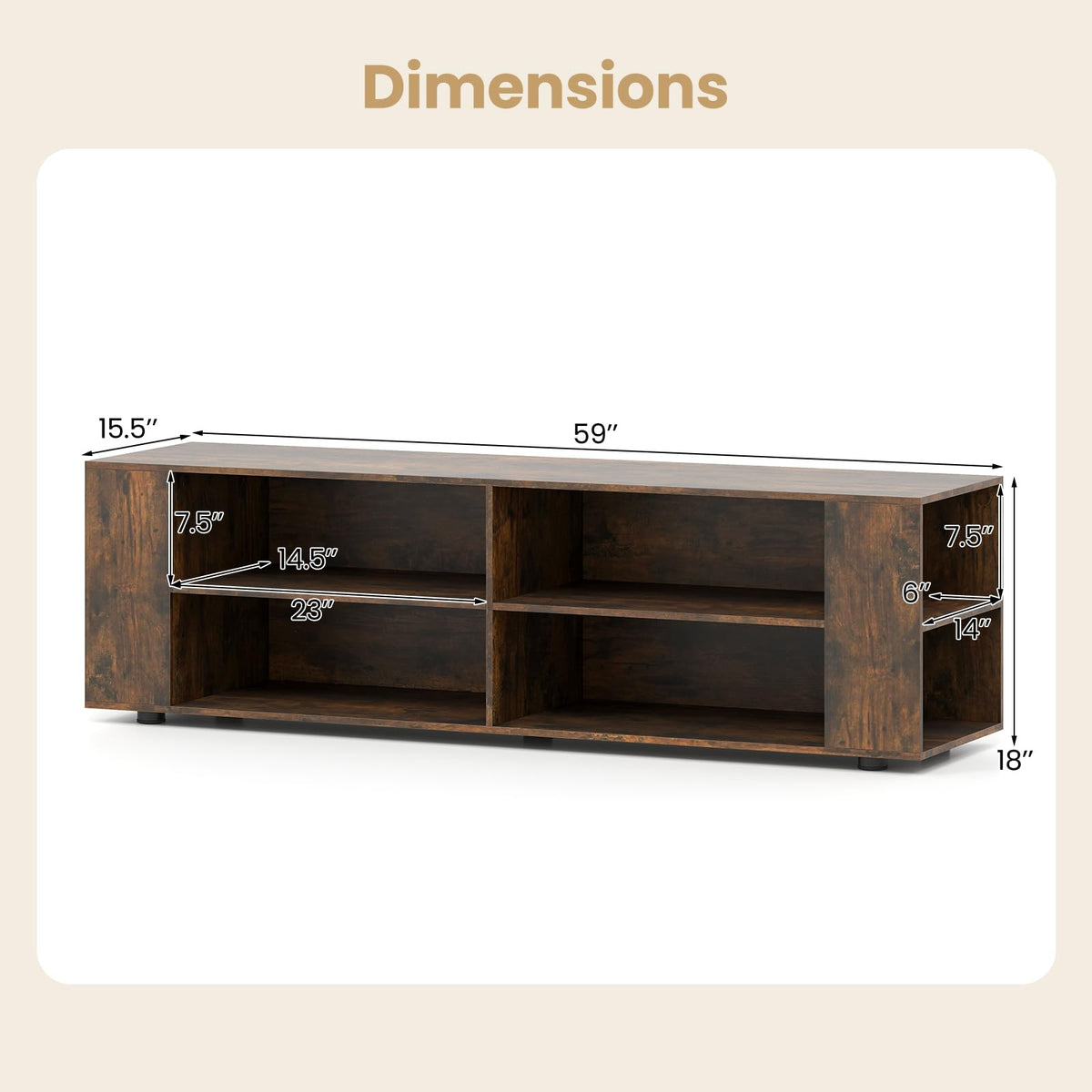 Rustic Brown Wood TV Stand with 8 Open Shelves U597346