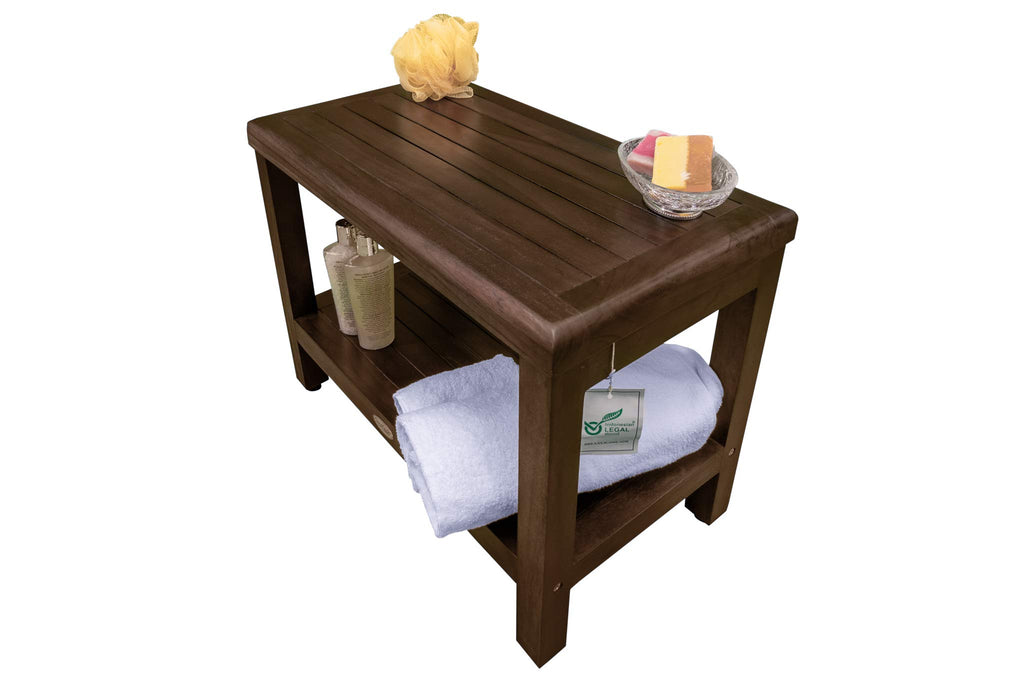 24" Teak Shower Bench with Shelf O177963