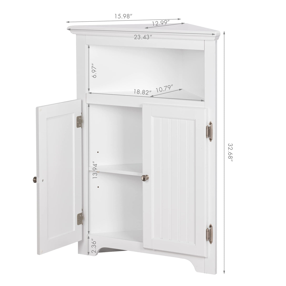 White Corner Bathroom Cabinet with Doors and Adjustable Shelf O2995