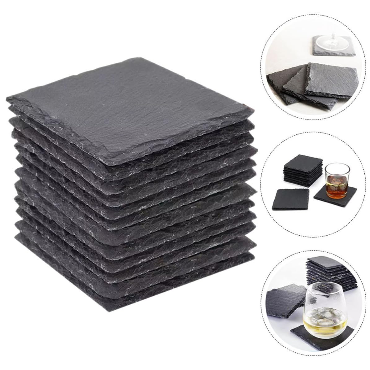 Black Natural Stone Square Coasters X43920