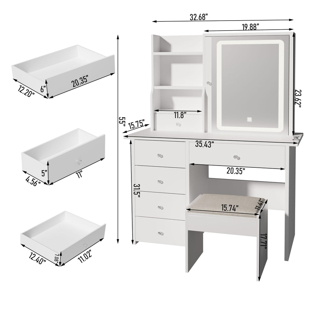 White Makeup Vanity Desk with LED Lights Mirror Z369