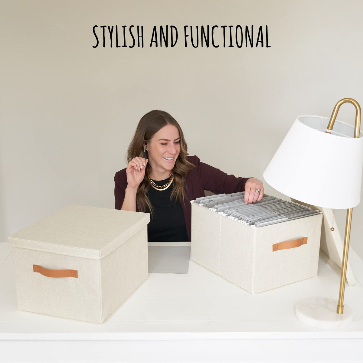 Collapsible Linen File Organizer Box Set of 2 J757426