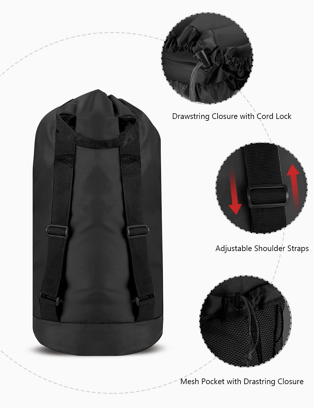 Black 115L Laundry Bag with Shoulder Straps F355