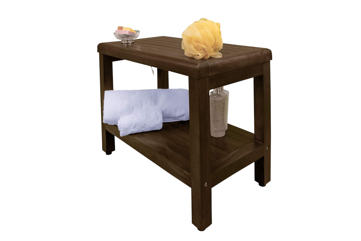 24" Teak Shower Bench with Shelf O177963
