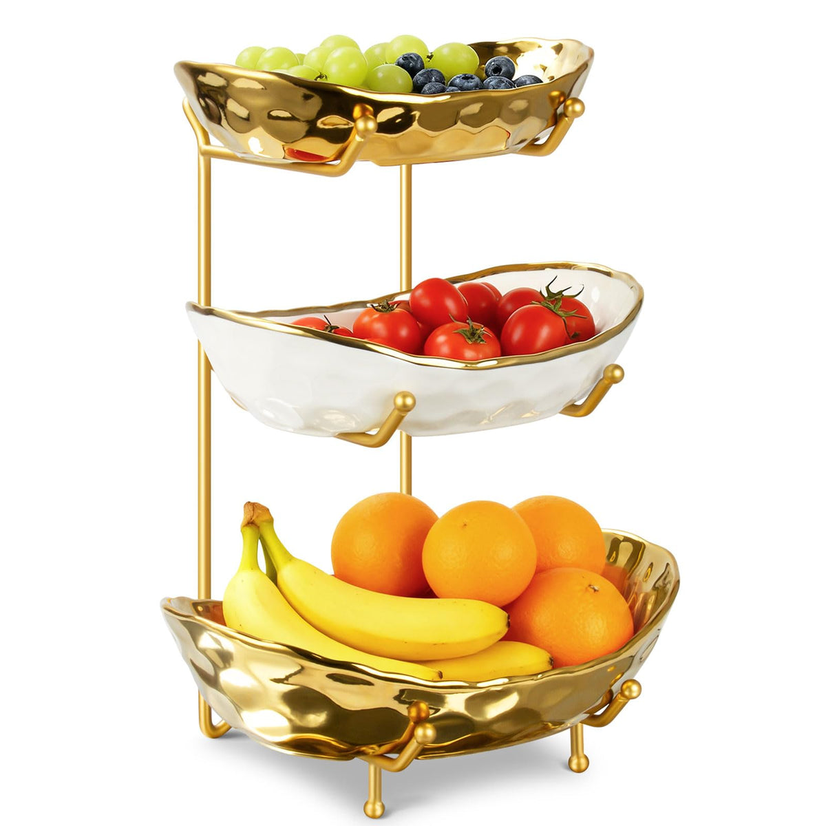 3 Tier Ceramic Fruit Bowl with Metal Stand A3486