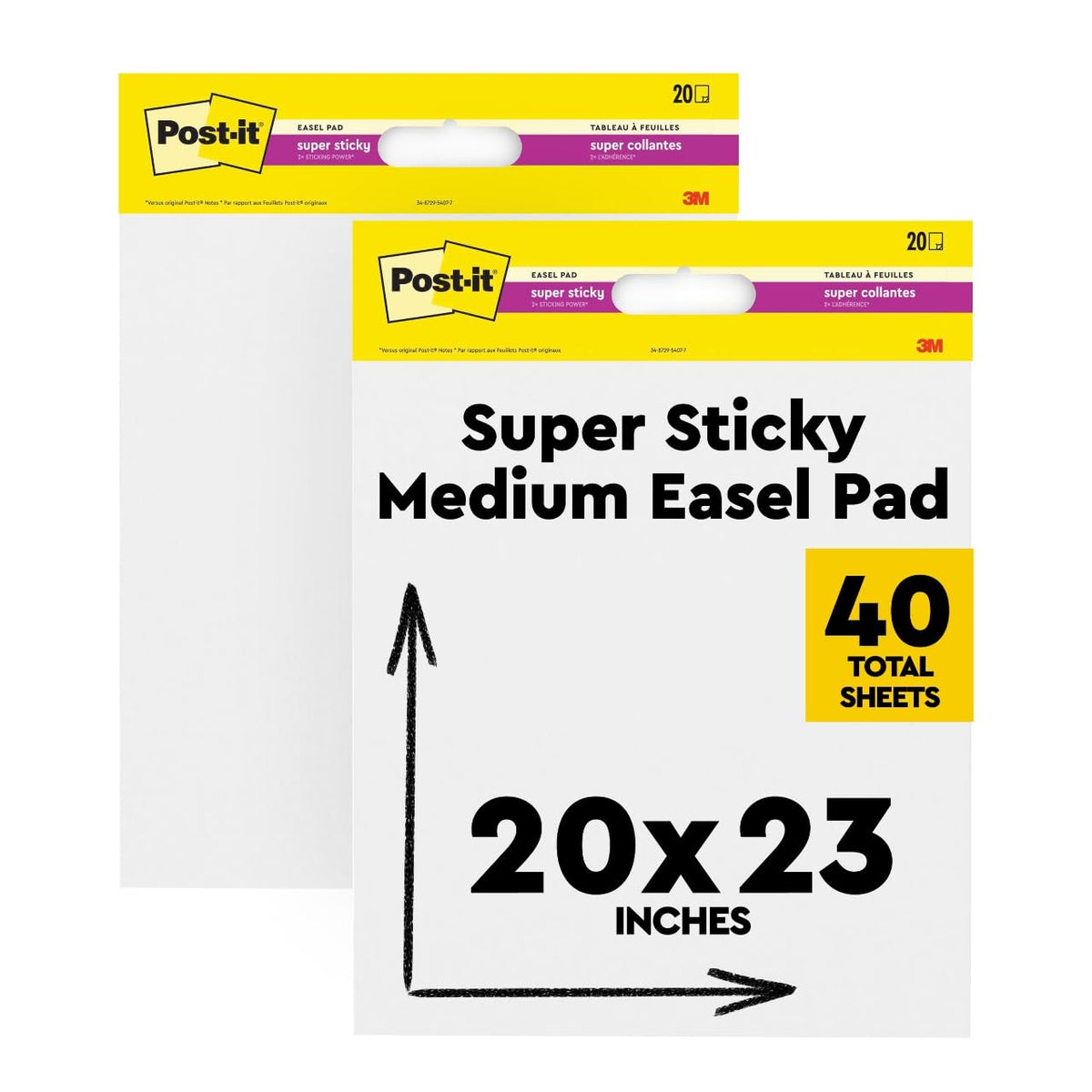Super Sticky Easel Pad, 25 x 23 in, White, 2 Pads L12003