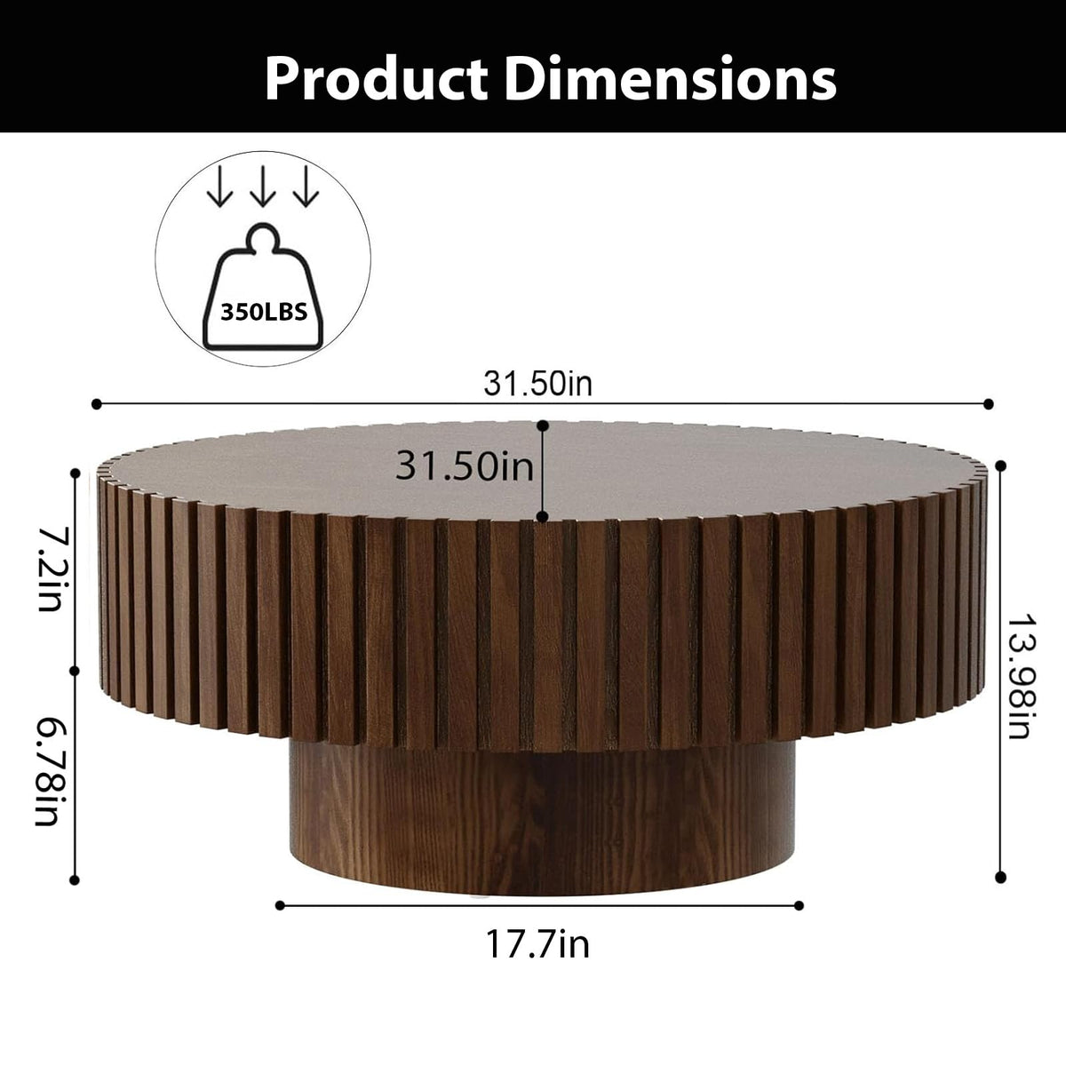 Round Fluted Drum Coffee Table with Pedestal Base S554414