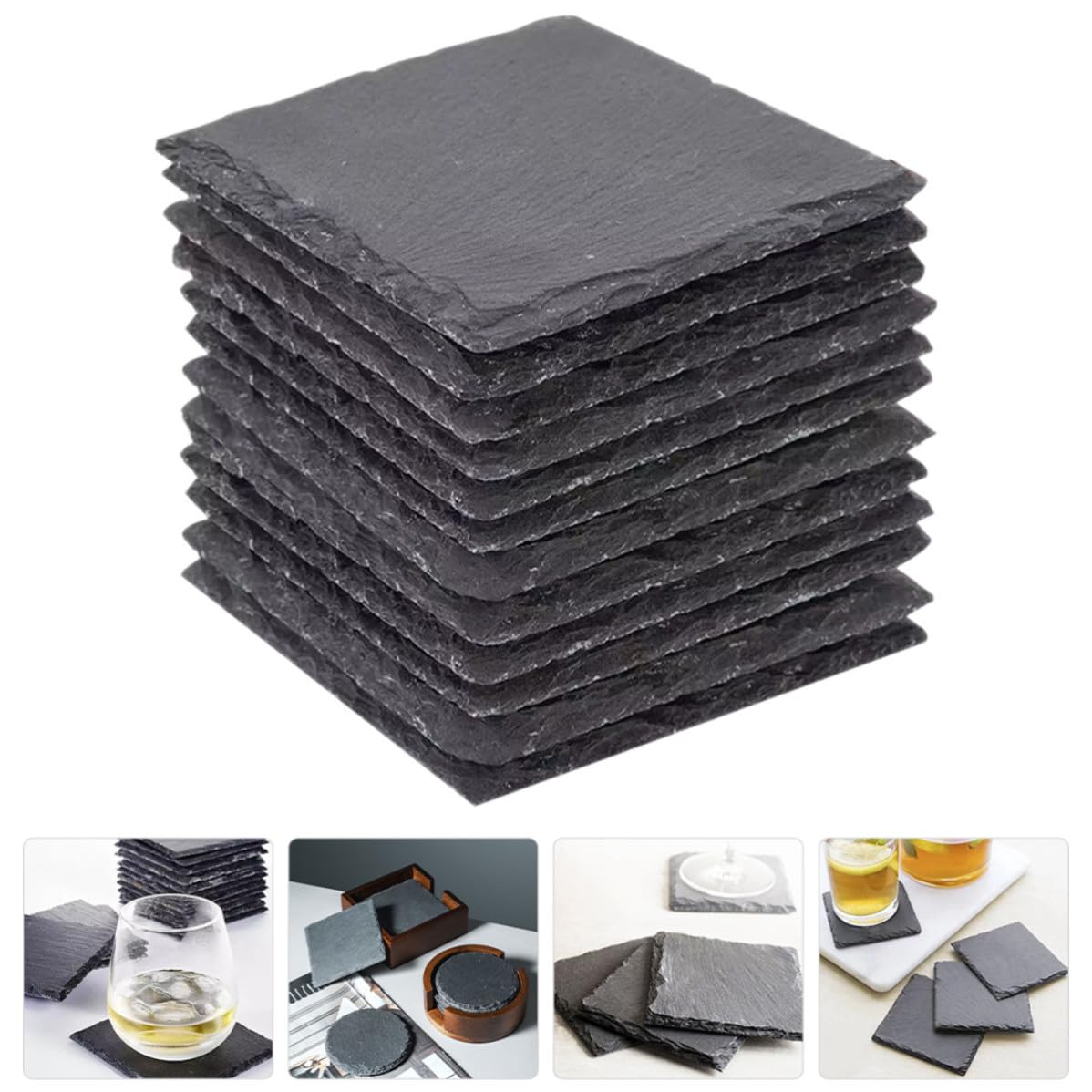 Black Natural Stone Square Coasters X43920