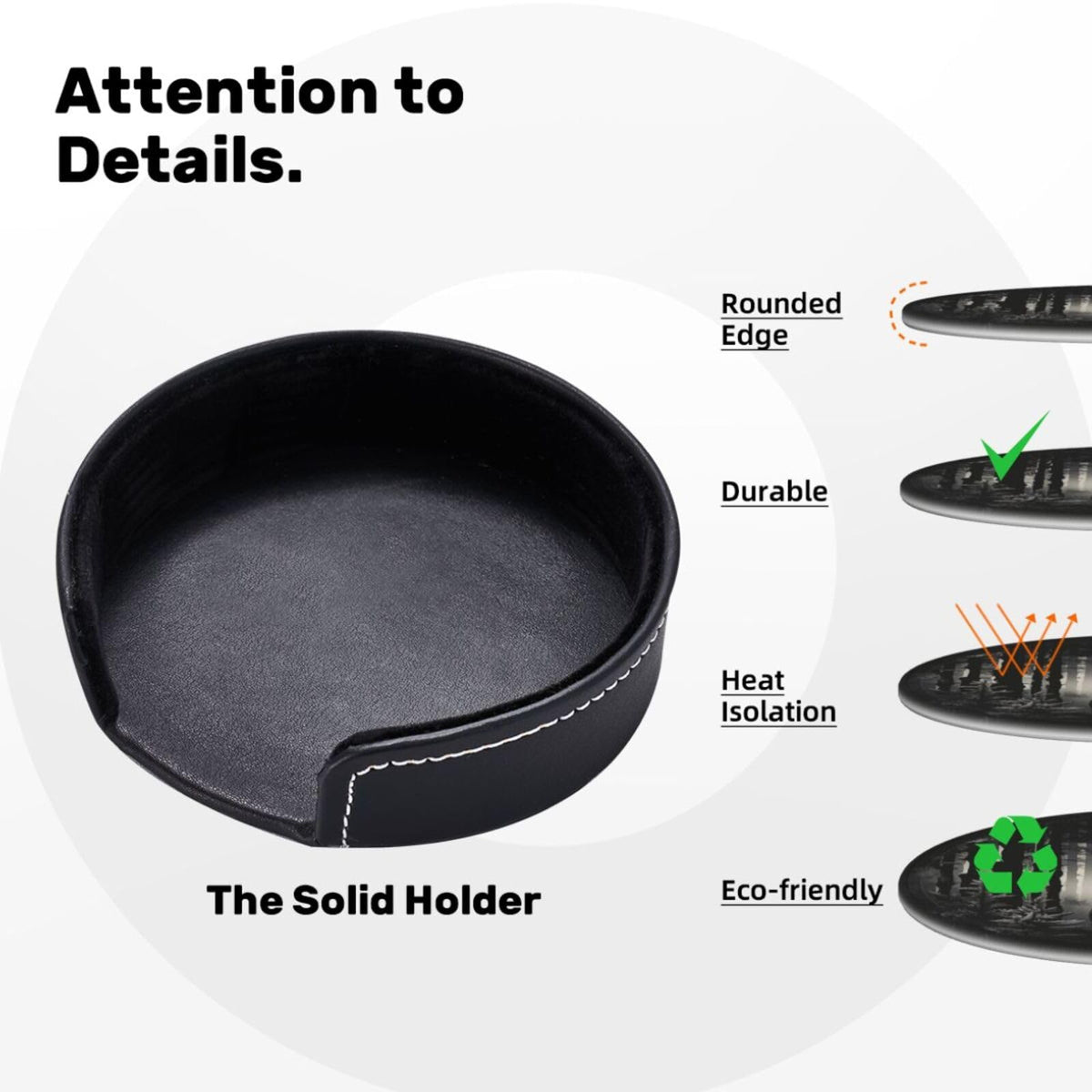 Black 6 Pcs Leather Coasters with Holder U96942