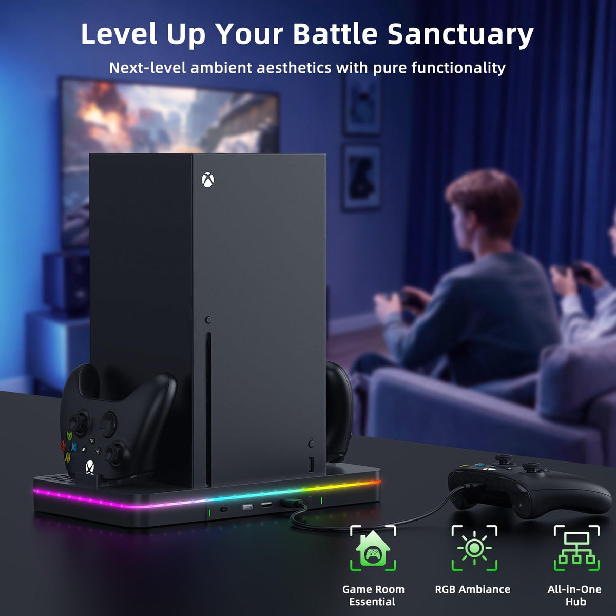 Black Cooling Fan Charging Stand with 3 USB Ports C33711