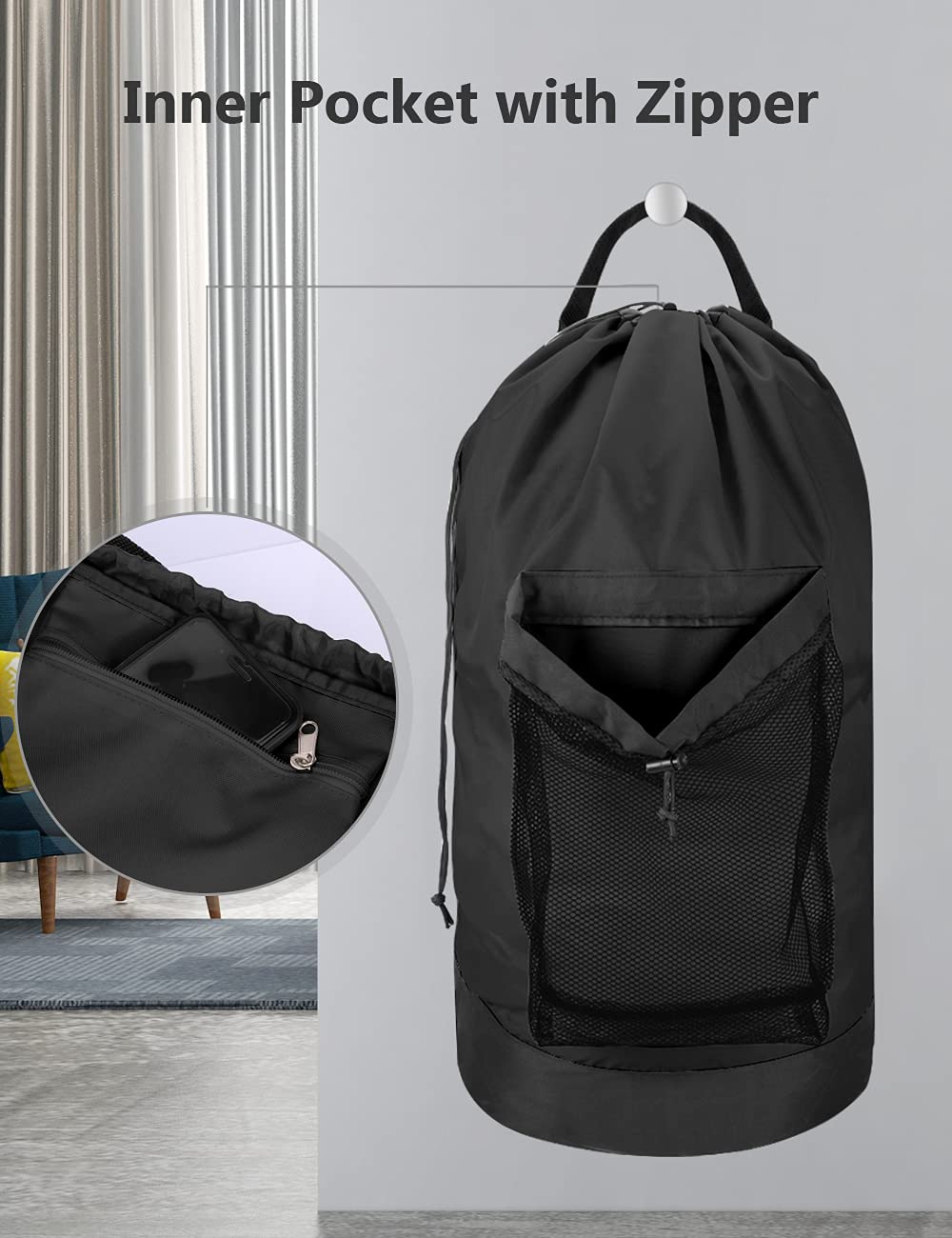 Black 115L Laundry Bag with Shoulder Straps F355