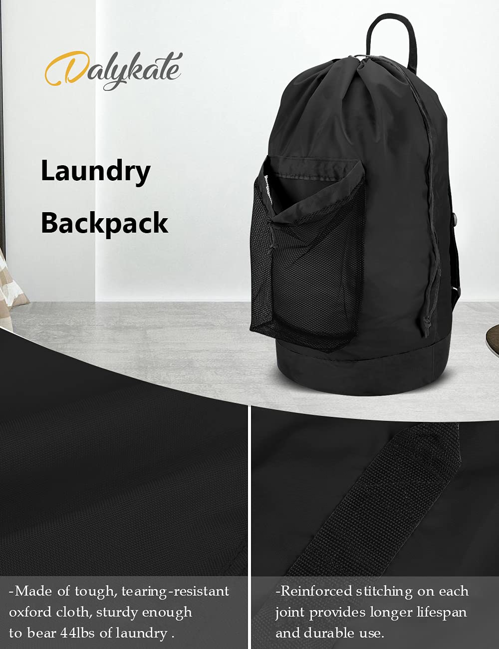 Black 115L Laundry Bag with Shoulder Straps F355