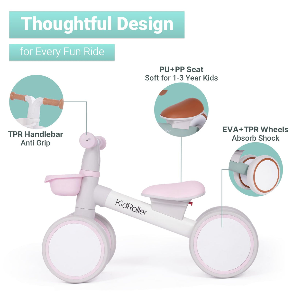 Pink Toddler Balance Bike with Adjustable Seat and Front Basket S64735