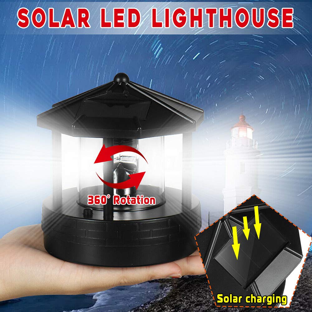 Solar Powered Rotating Lighthouse LED Light IP44 Waterproof Black M126184