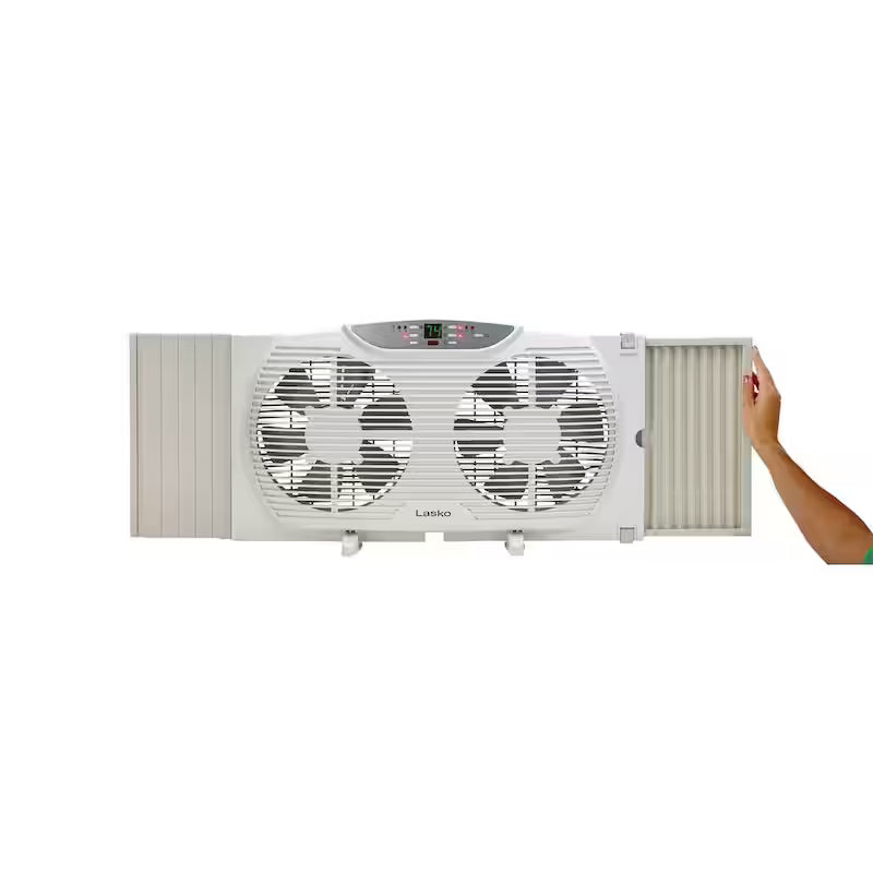 9 in. Reversible Twin Window Fan with Thermostat Q740461