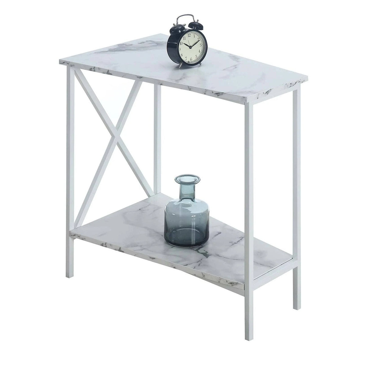 White Faux Marble Wedge End Table I753