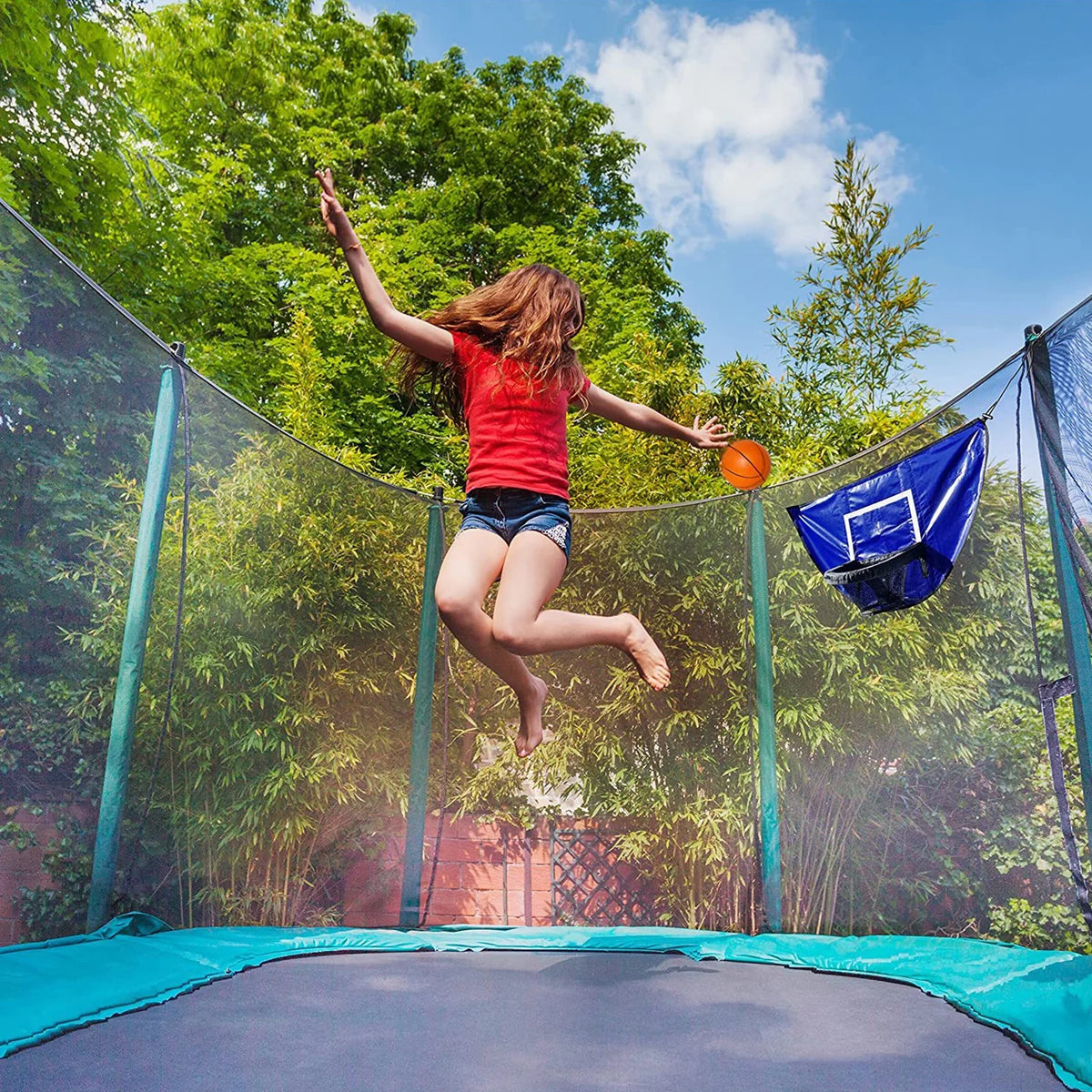 Universal Trampoline Basketball Hoop Set with Pump and Mini Basketballs O8024