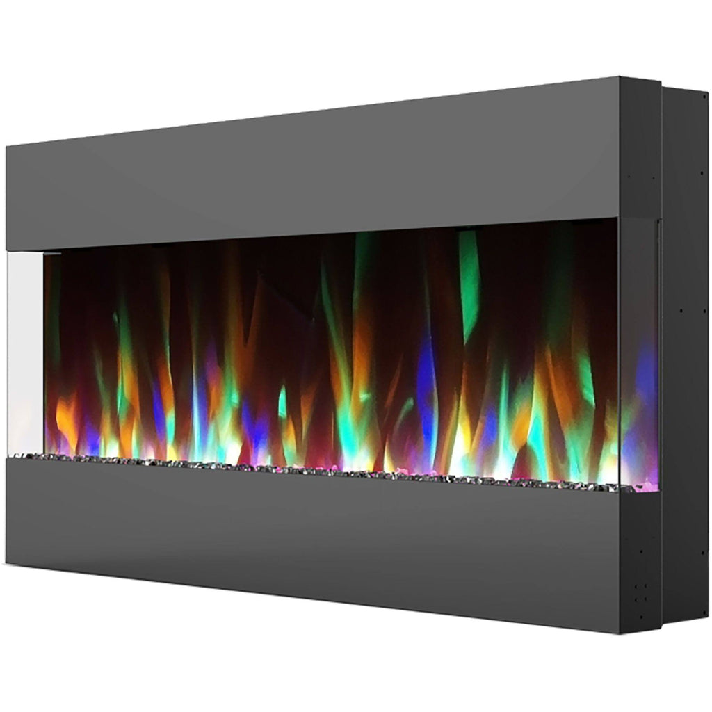 Recessed Wall Mounted Electric Fireplace with Crystal and LED Color Changing Display, Black M48664