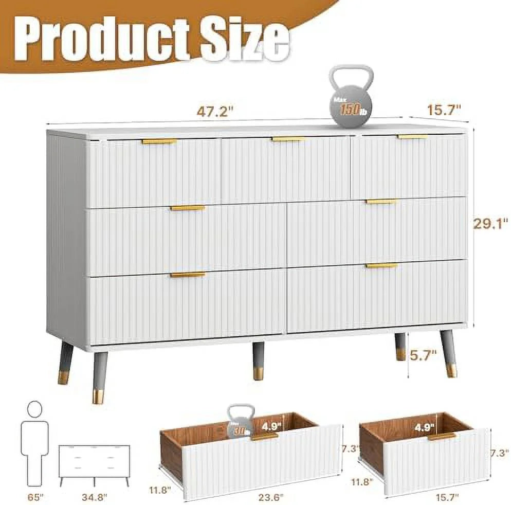 7 Drawer White Gold Wood Dresser Q35941