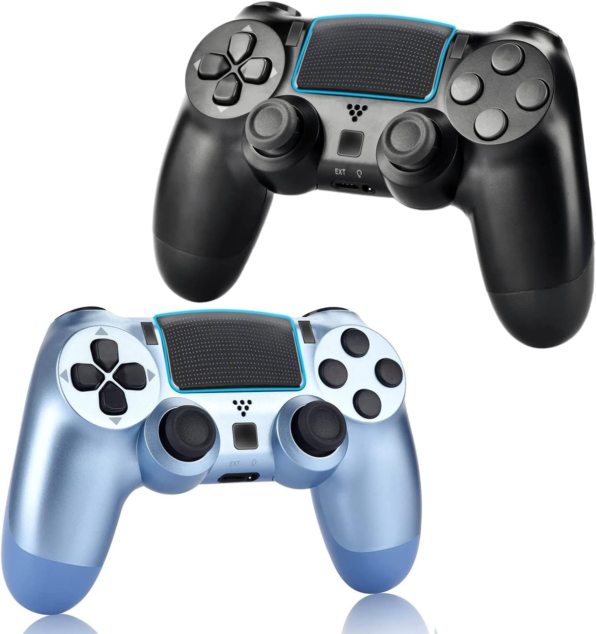 2 Pack Wireless Controller Gamepad with Charging Cable and Two Motors (Titanium Blue and Jet Black) V5249