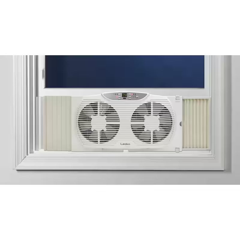 9 in. Reversible Twin Window Fan with Thermostat Q740461