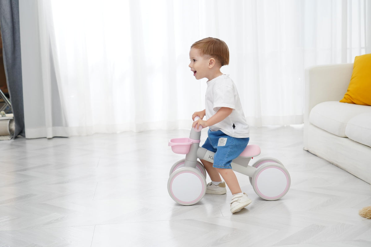 Pink Toddler Balance Bike with Adjustable Seat and Front Basket S64735