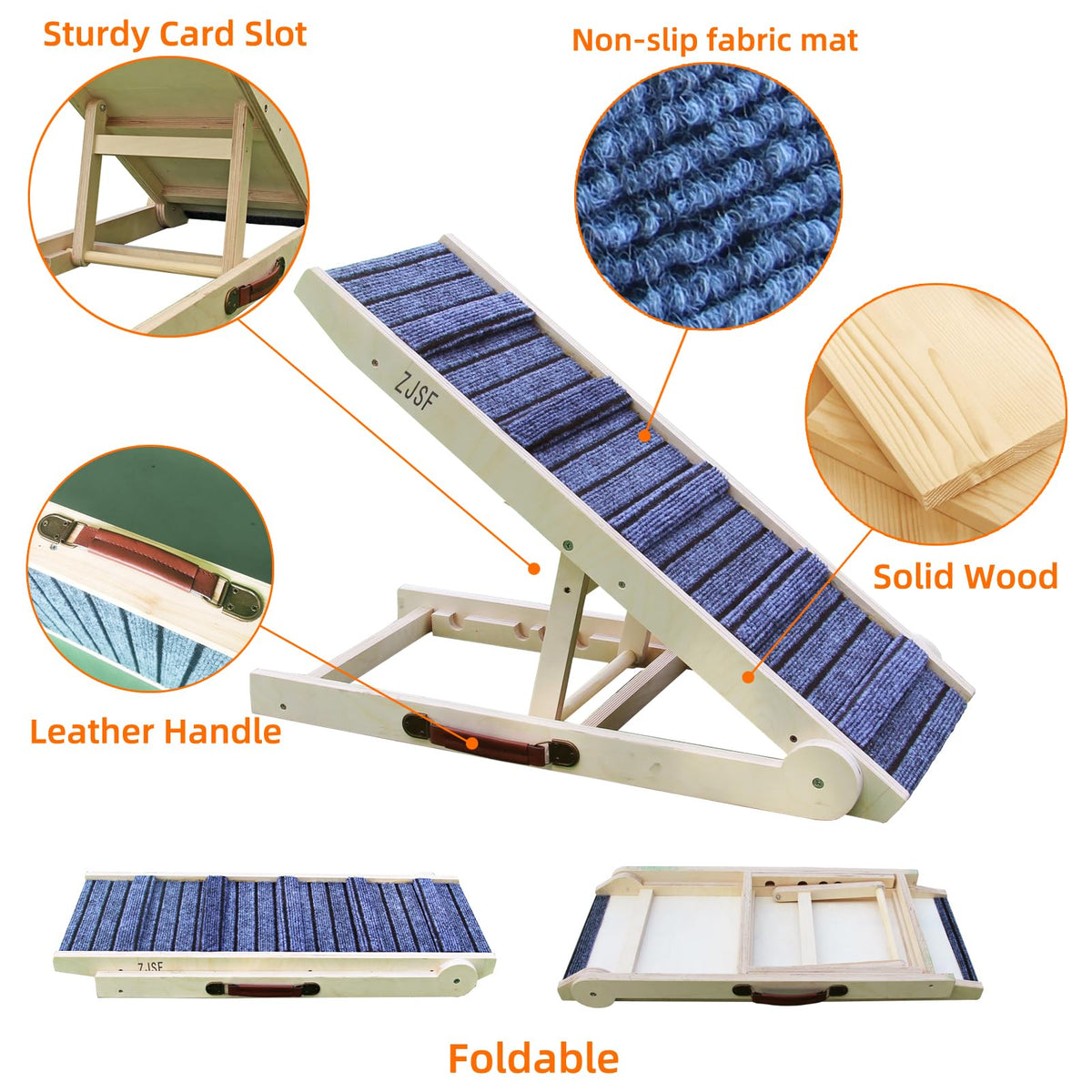 Foldable Wooden Dog Ramp 4 Adjustable Heights J16287
